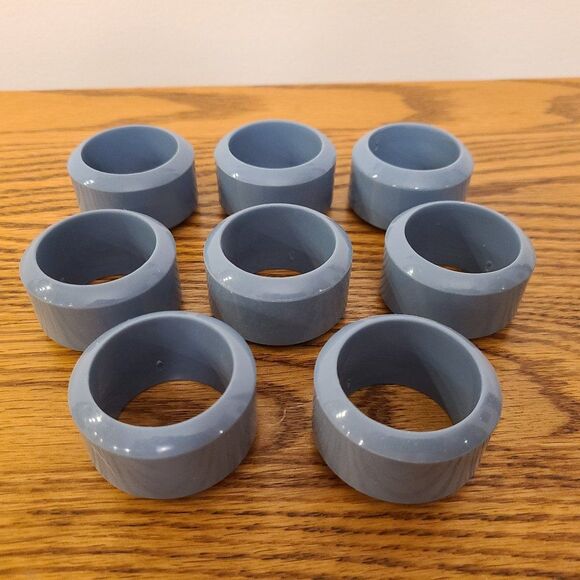 Round Plastic Napkin Rings Set of Eight Country Blue 60s-70s Retro Vintage - Picture 2 of 6